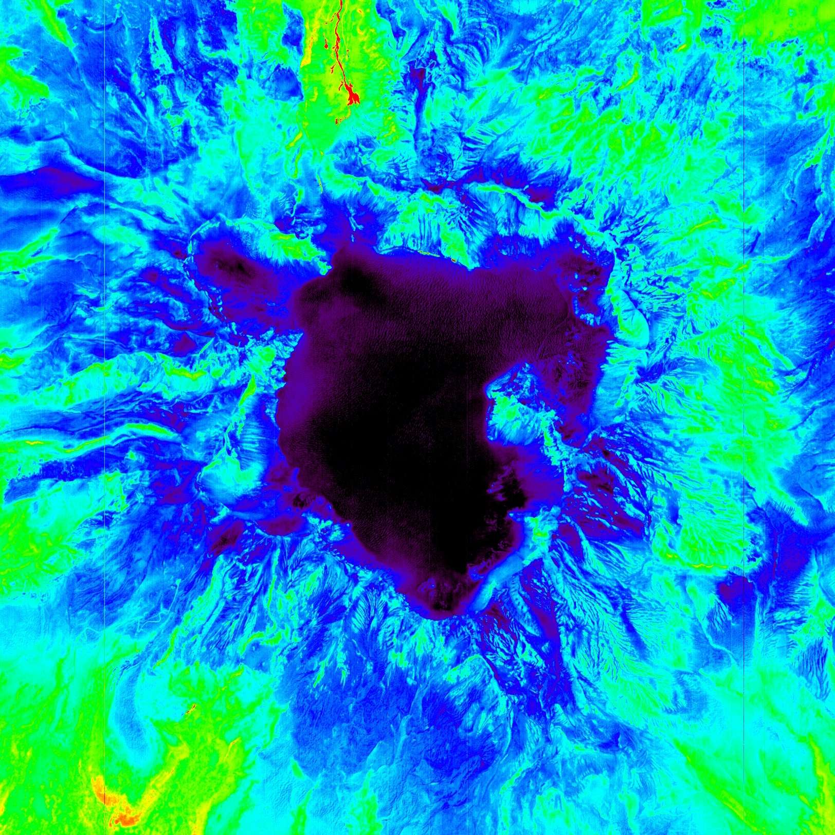 아리랑 3A호 적외선 센서로 촬영한 백두산 천지 이미지